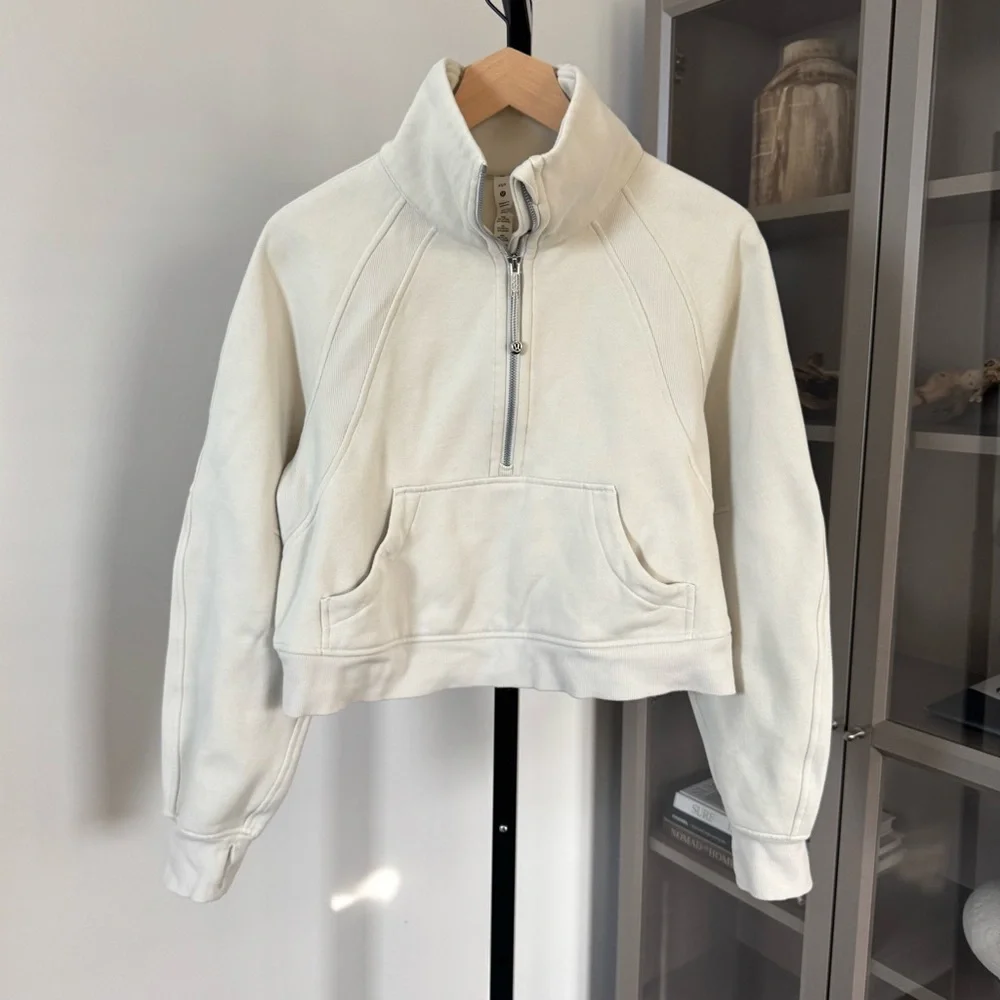 Lululemon Scuba Oversized Half Zip Funnel Neck Bone Neutral Sweatshirt XS S 1/2 - Picture 2 of 8